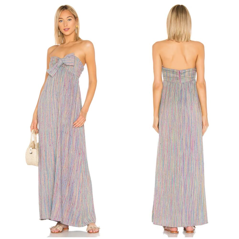 Majorelle Vienna Maxi Dress Size XS Purple Multi-Color Stripe Strapless Bow